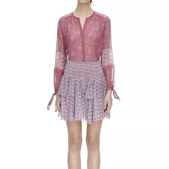 REBECCA TAYLOR Amanda Shirt Print Silk Long Sleeve Blouse Sheer Top Blousr Sz 4 - Picture 11 of 11